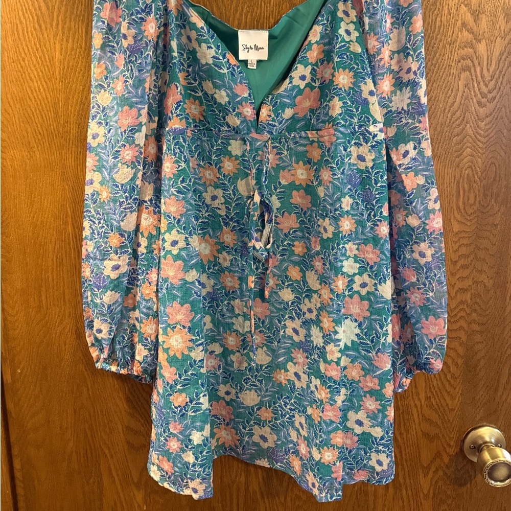 Sky to Moon Teal Floral Long Sleeve Dress